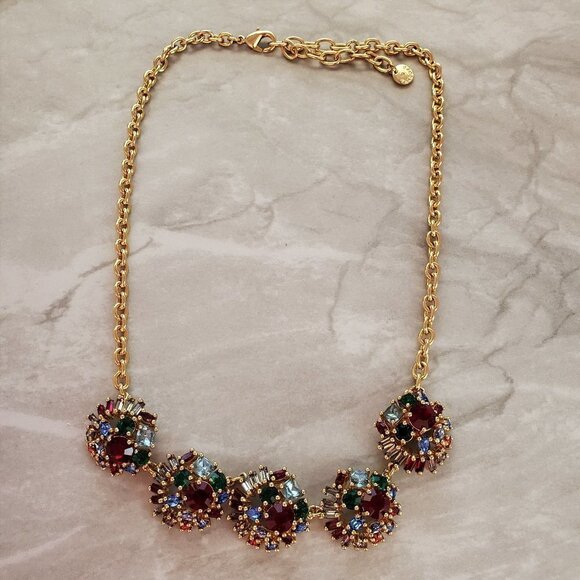 ✨ Talbots Blue Green Red Rhinestones Crystals Statement Necklace ✨ - Picture 1 of 15